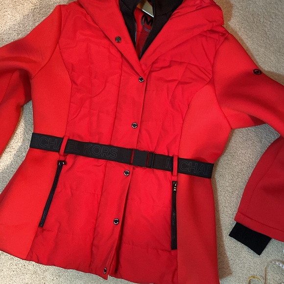 MICHAEL Michael Kors Jackets & Blazers - 🔥 Michael Kors XL Red 🔥 Belted Winter Coat Jacket Hood